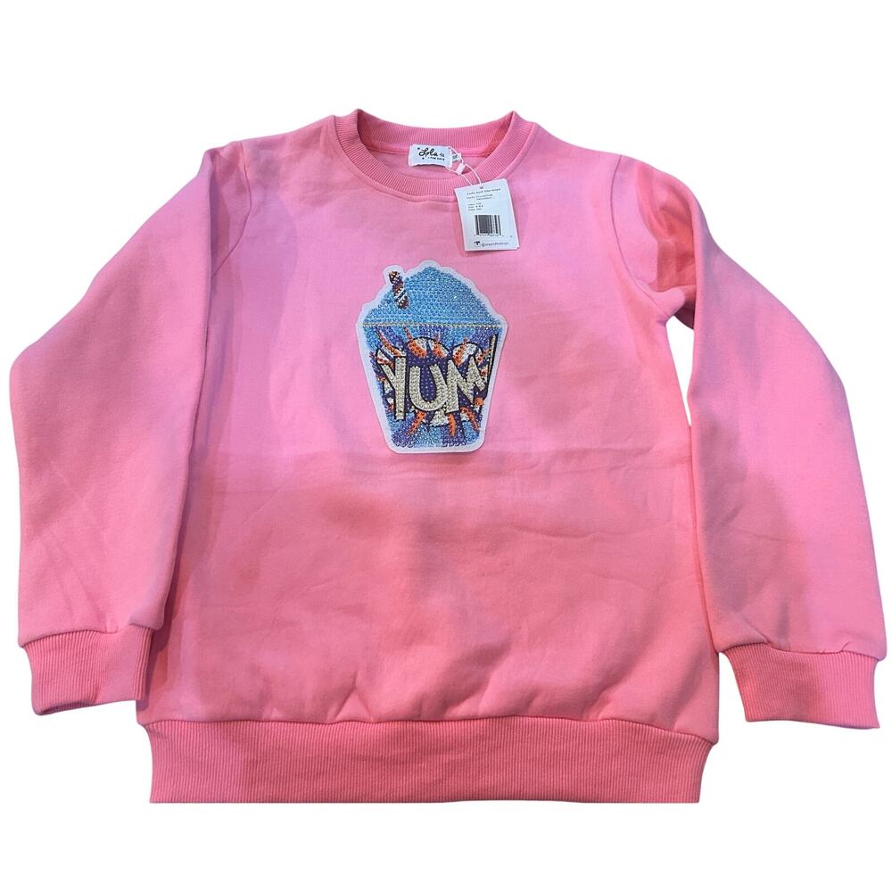 🪩Lola And the Boys- Peachy YUM Rhinestone Sparkle Sweatshirt Size 14 youth*NEW*